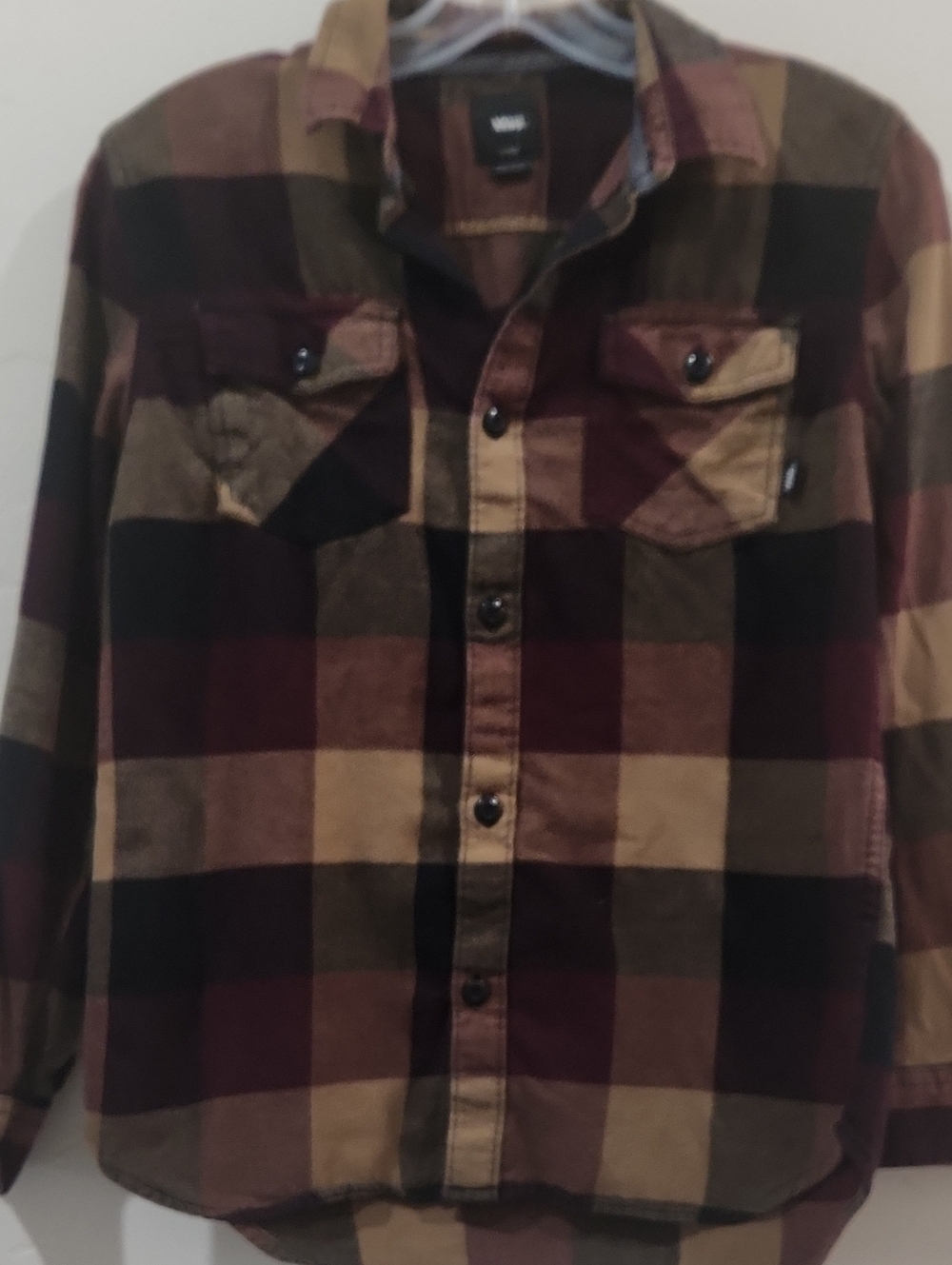 Vans Men's Plaid Shirt Jacket in Brown, Burgundy & Black